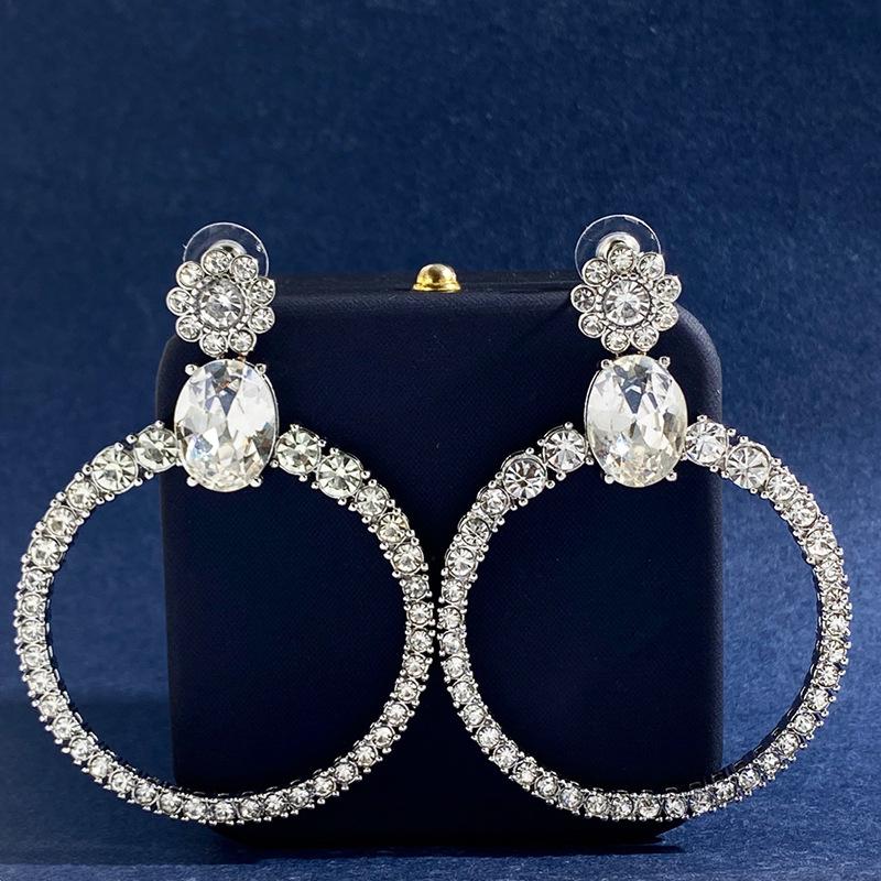 Мисс Цзяму преувеличенные большие круглые серьги блестящие круглые бриллиантовые цветы висячие овальные основные бриллиантовые серьги женские серебряный